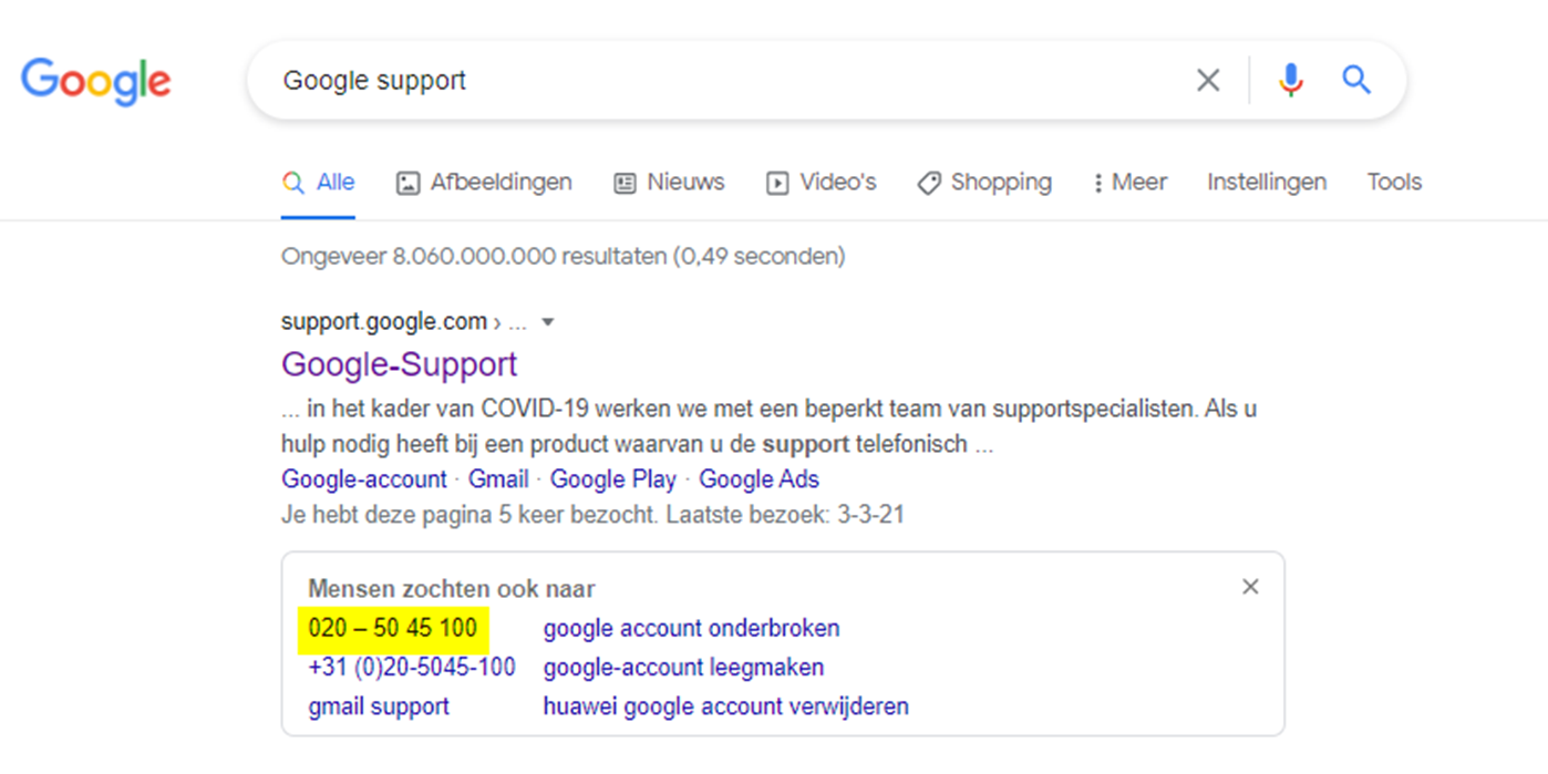 Google Support valse helpdesk